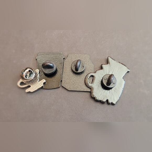 Coffee Themed Pins: Red Filter, To Go Cup, Milk Carton, Death Before Decaf - Picture 2 of 4